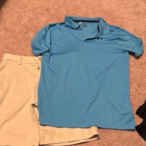 Under Armour Light Blue Performance Polo and Khaki Shorts